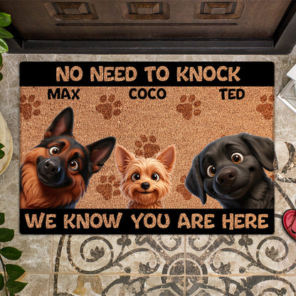 Personalized “No Need to Knock” Doormat – Custom Dog & Cat Doormat with Pet Names – Funny Welcome Mat