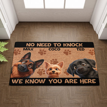 Personalized “No Need to Knock” Doormat – Custom Dog & Cat Doormat with Pet Names – Funny Welcome Mat