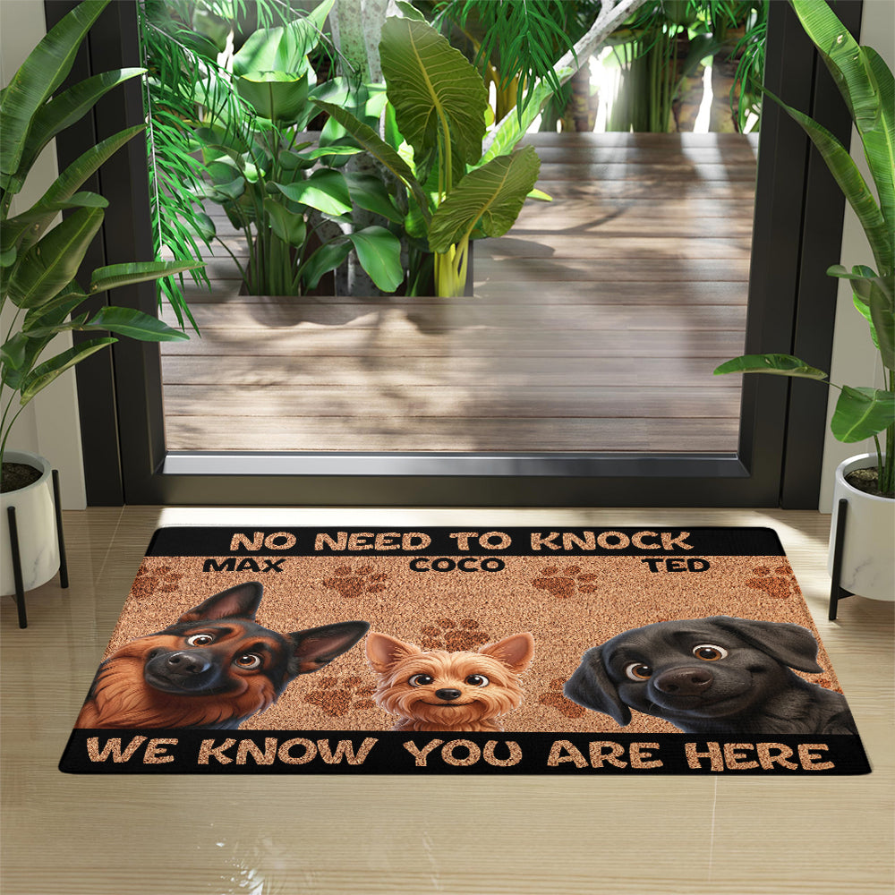 Personalized “No Need to Knock” Doormat – Custom Dog & Cat Doormat with Pet Names – Funny Welcome Mat