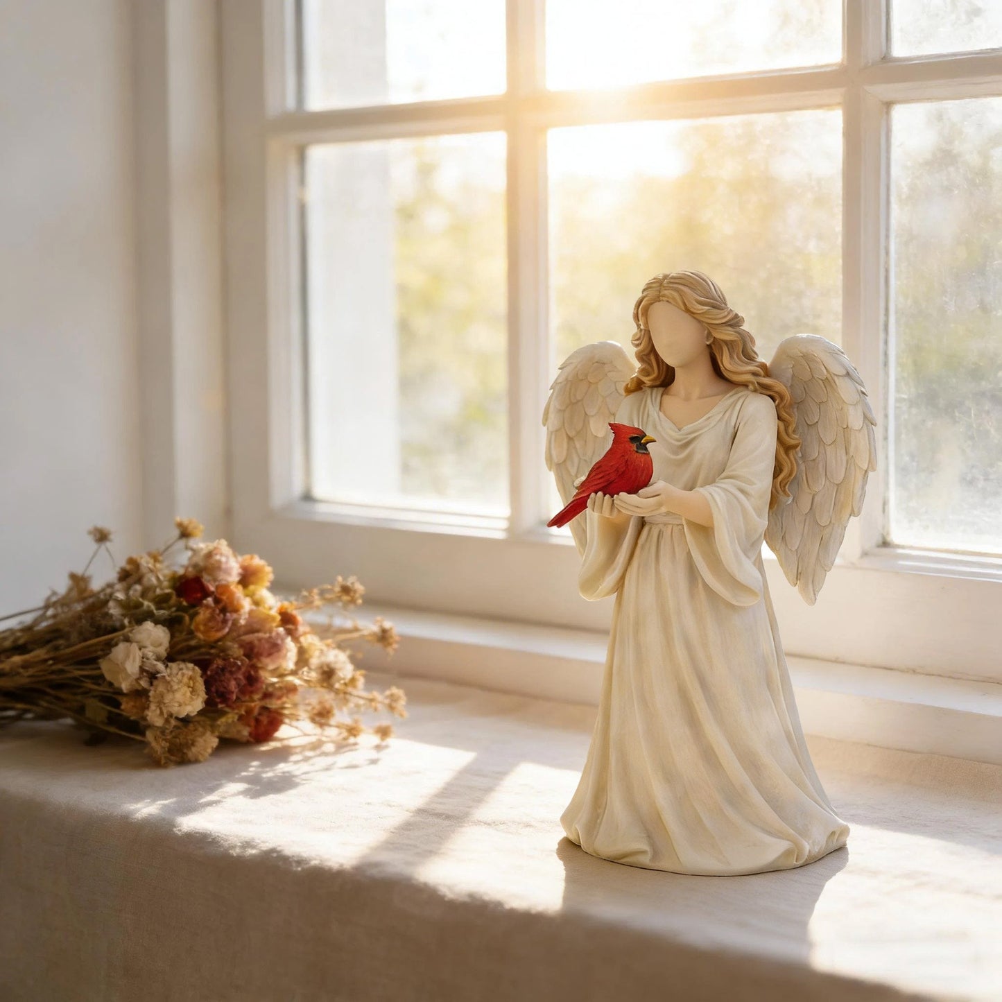 🐦Handcrafted Cardinal & Angel Memorial Statues – A Symbol of Love, Peace, and Remembrance