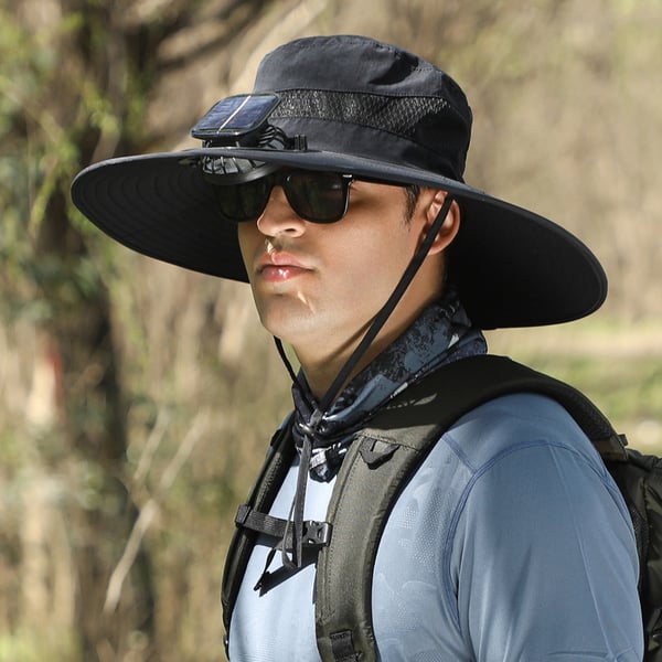 ⚡ Solar Powered Fan Sun Hat | 🛡️ UPF 50+ UV Protection Wide Brim Cooling Cap | 🔋 USB Rechargeable & Breathable for Fishing 🎣, Hiking ⛰️ & Gardening 🌻