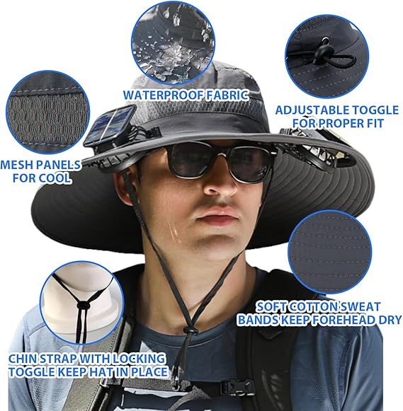 ⚡ Solar Powered Fan Sun Hat | 🛡️ UPF 50+ UV Protection Wide Brim Cooling Cap | 🔋 USB Rechargeable & Breathable for Fishing 🎣, Hiking ⛰️ & Gardening 🌻