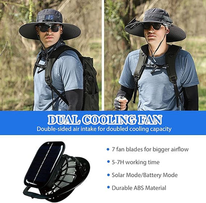 ⚡ Solar Powered Fan Sun Hat | 🛡️ UPF 50+ UV Protection Wide Brim Cooling Cap | 🔋 USB Rechargeable & Breathable for Fishing 🎣, Hiking ⛰️ & Gardening 🌻