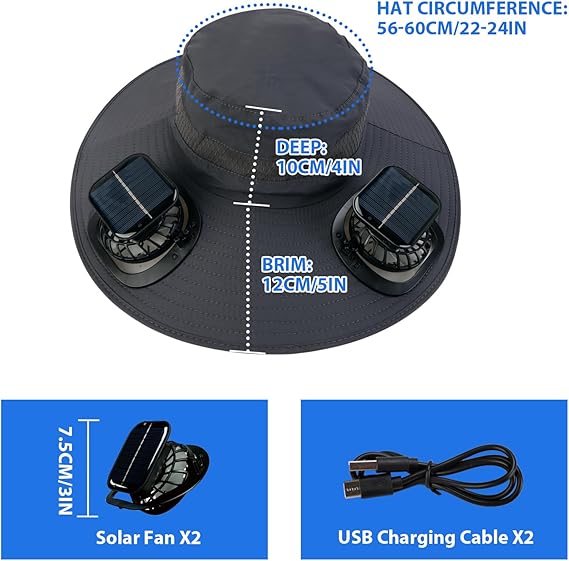⚡ Solar Powered Fan Sun Hat | 🛡️ UPF 50+ UV Protection Wide Brim Cooling Cap | 🔋 USB Rechargeable & Breathable for Fishing 🎣, Hiking ⛰️ & Gardening 🌻