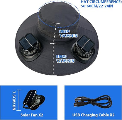 ⚡ Solar Powered Fan Sun Hat | 🛡️ UPF 50+ UV Protection Wide Brim Cooling Cap | 🔋 USB Rechargeable & Breathable for Fishing 🎣, Hiking ⛰️ & Gardening 🌻