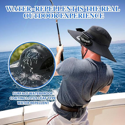 ⚡ Solar Powered Fan Sun Hat | 🛡️ UPF 50+ UV Protection Wide Brim Cooling Cap | 🔋 USB Rechargeable & Breathable for Fishing 🎣, Hiking ⛰️ & Gardening 🌻