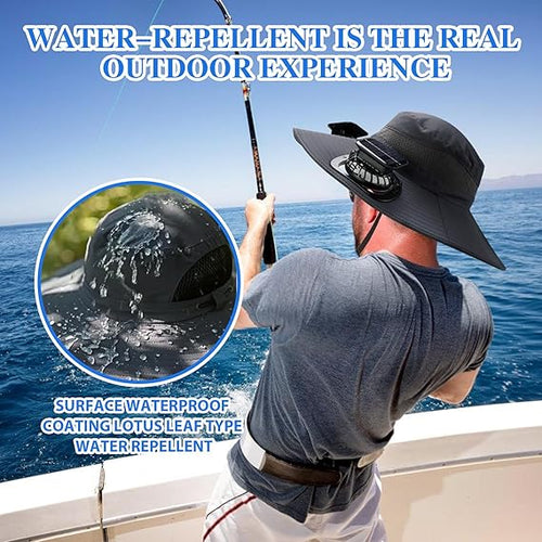 ⚡ Solar Powered Fan Sun Hat | 🛡️ UPF 50+ UV Protection Wide Brim Cooling Cap | 🔋 USB Rechargeable & Breathable for Fishing 🎣, Hiking ⛰️ & Gardening 🌻