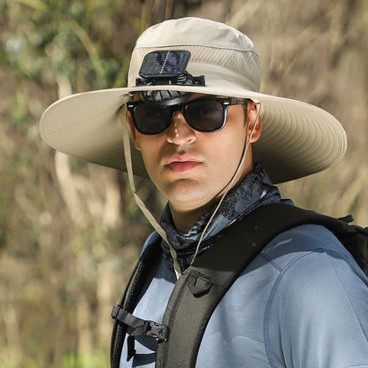 ⚡ Solar Powered Fan Sun Hat | 🛡️ UPF 50+ UV Protection Wide Brim Cooling Cap | 🔋 USB Rechargeable & Breathable for Fishing 🎣, Hiking ⛰️ & Gardening 🌻