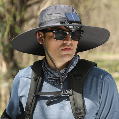 ⚡ Solar Powered Fan Sun Hat | 🛡️ UPF 50+ UV Protection Wide Brim Cooling Cap | 🔋 USB Rechargeable & Breathable for Fishing 🎣, Hiking ⛰️ & Gardening 🌻