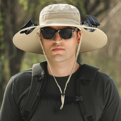 ⚡ Solar Powered Fan Sun Hat | 🛡️ UPF 50+ UV Protection Wide Brim Cooling Cap | 🔋 USB Rechargeable & Breathable for Fishing 🎣, Hiking ⛰️ & Gardening 🌻