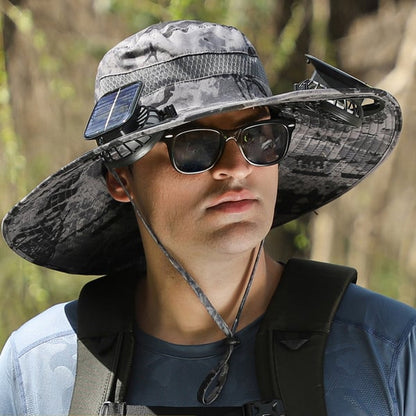 ⚡ Solar Powered Fan Sun Hat | 🛡️ UPF 50+ UV Protection Wide Brim Cooling Cap | 🔋 USB Rechargeable & Breathable for Fishing 🎣, Hiking ⛰️ & Gardening 🌻