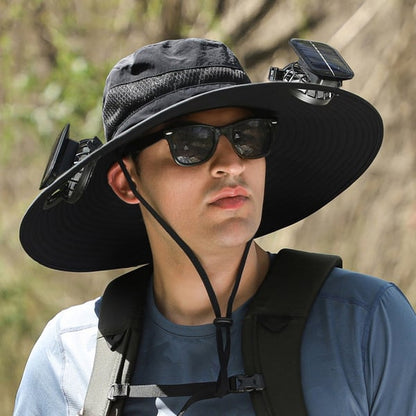 ⚡ Solar Powered Fan Sun Hat | 🛡️ UPF 50+ UV Protection Wide Brim Cooling Cap | 🔋 USB Rechargeable & Breathable for Fishing 🎣, Hiking ⛰️ & Gardening 🌻