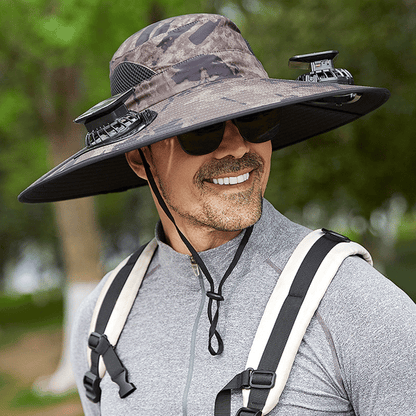 ⚡ Solar Powered Fan Sun Hat | 🛡️ UPF 50+ UV Protection Wide Brim Cooling Cap | 🔋 USB Rechargeable & Breathable for Fishing 🎣, Hiking ⛰️ & Gardening 🌻