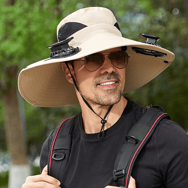 ⚡ Solar Powered Fan Sun Hat | 🛡️ UPF 50+ UV Protection Wide Brim Cooling Cap | 🔋 USB Rechargeable & Breathable for Fishing 🎣, Hiking ⛰️ & Gardening 🌻