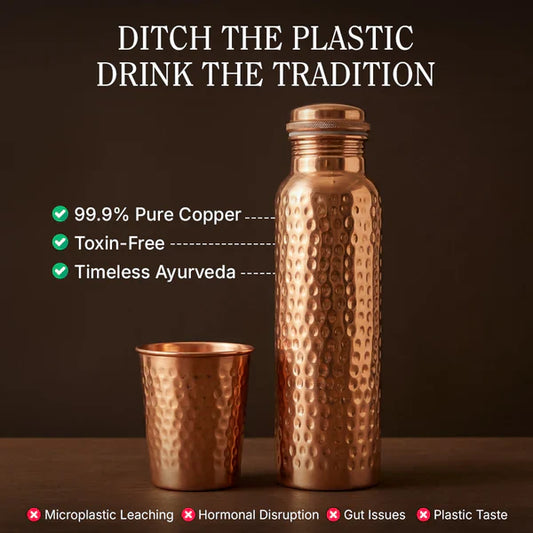 🔥99.9% Copper✨ Handmade Polished Pure Copper Ayurvedic Water Bottle (Free Cup Brush)