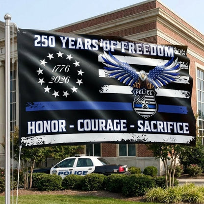 Police Thin Blue Line Flag, 250 Years of Freedom with Eagle Grommet Flag