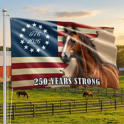250 Years Strong Horse American Grommet Flag for Farm Patriotic Decor