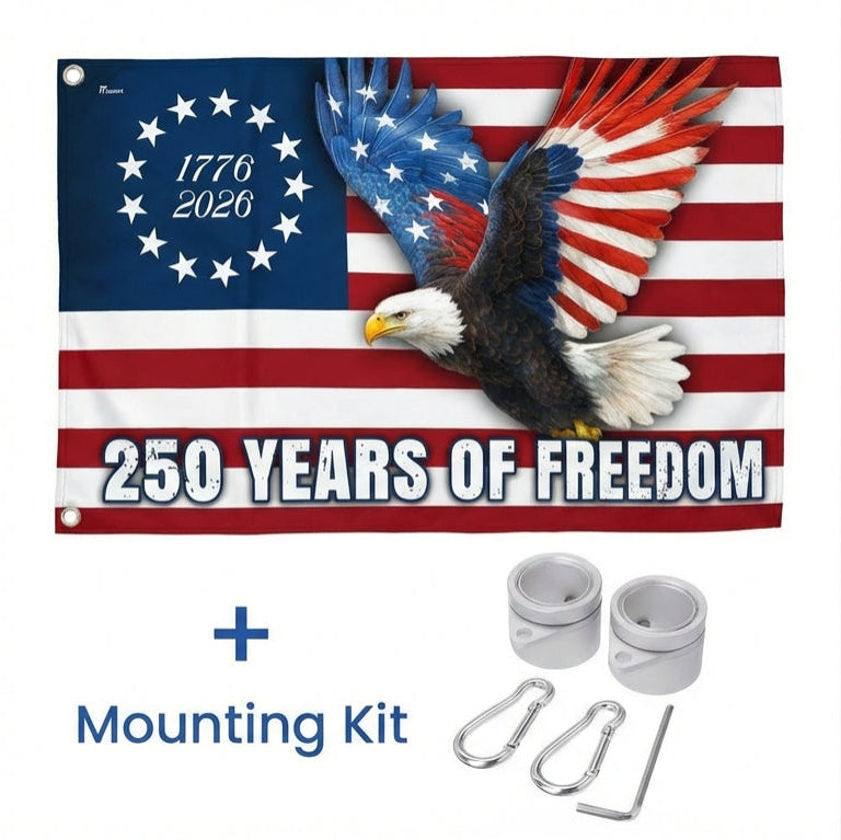 250 Years of Freedom Betsy Ross 1776–2026 Eagle Grommet Flag for Decor