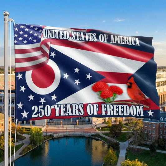 Ohio Flag, 250 Years of America Ohio State US Grommet Flag