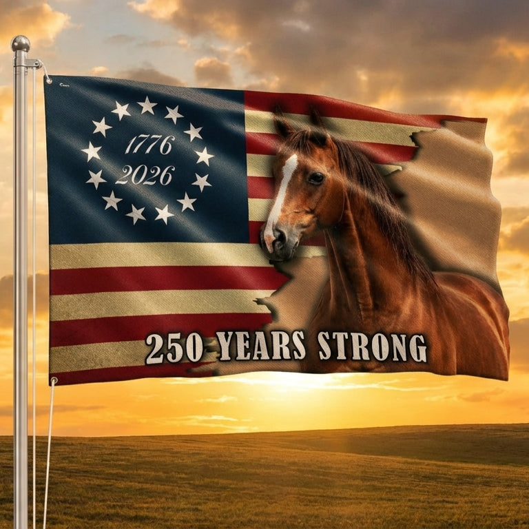 250 Years Strong Horse American Grommet Flag for Farm Patriotic Decor