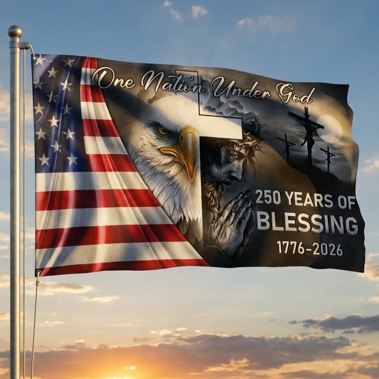 One Nation Under God Grommet Flag for 250 Years Of Blessing Decoration