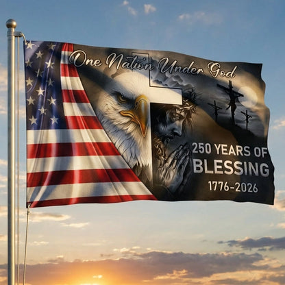One Nation Under God Grommet Flag for 250 Years Of Blessing Decoration