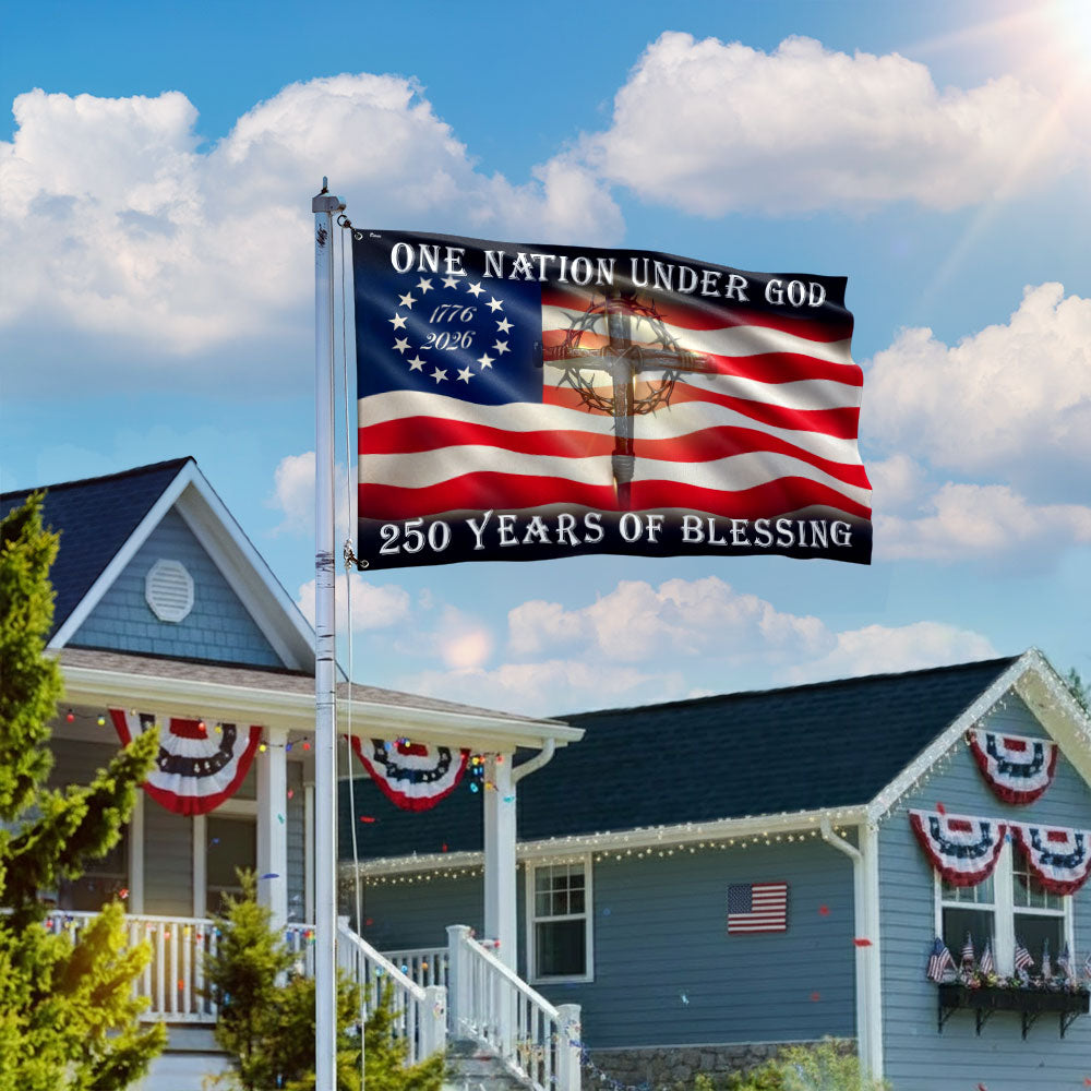 Betsy Ross 250 Years of Blessing American Cross 1776 2026 Grommet Flag