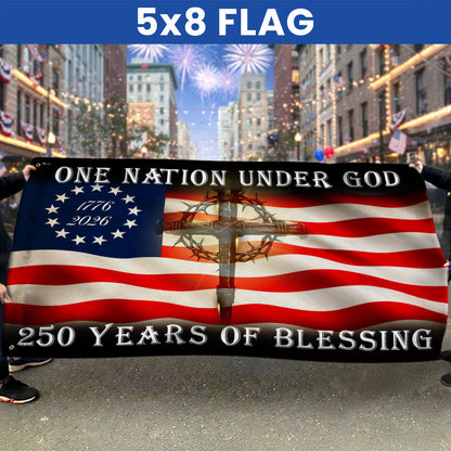 Betsy Ross 250 Years of Blessing American Cross 1776 2026 Grommet Flag