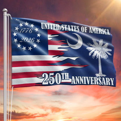 SC 250Th Anniversary Flag, 1776 2026 America South Carolina State Grommet Flag