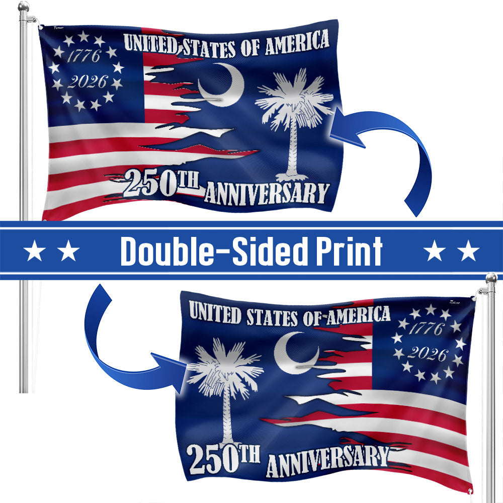 SC 250Th Anniversary Flag, 1776 2026 America South Carolina State Grommet Flag