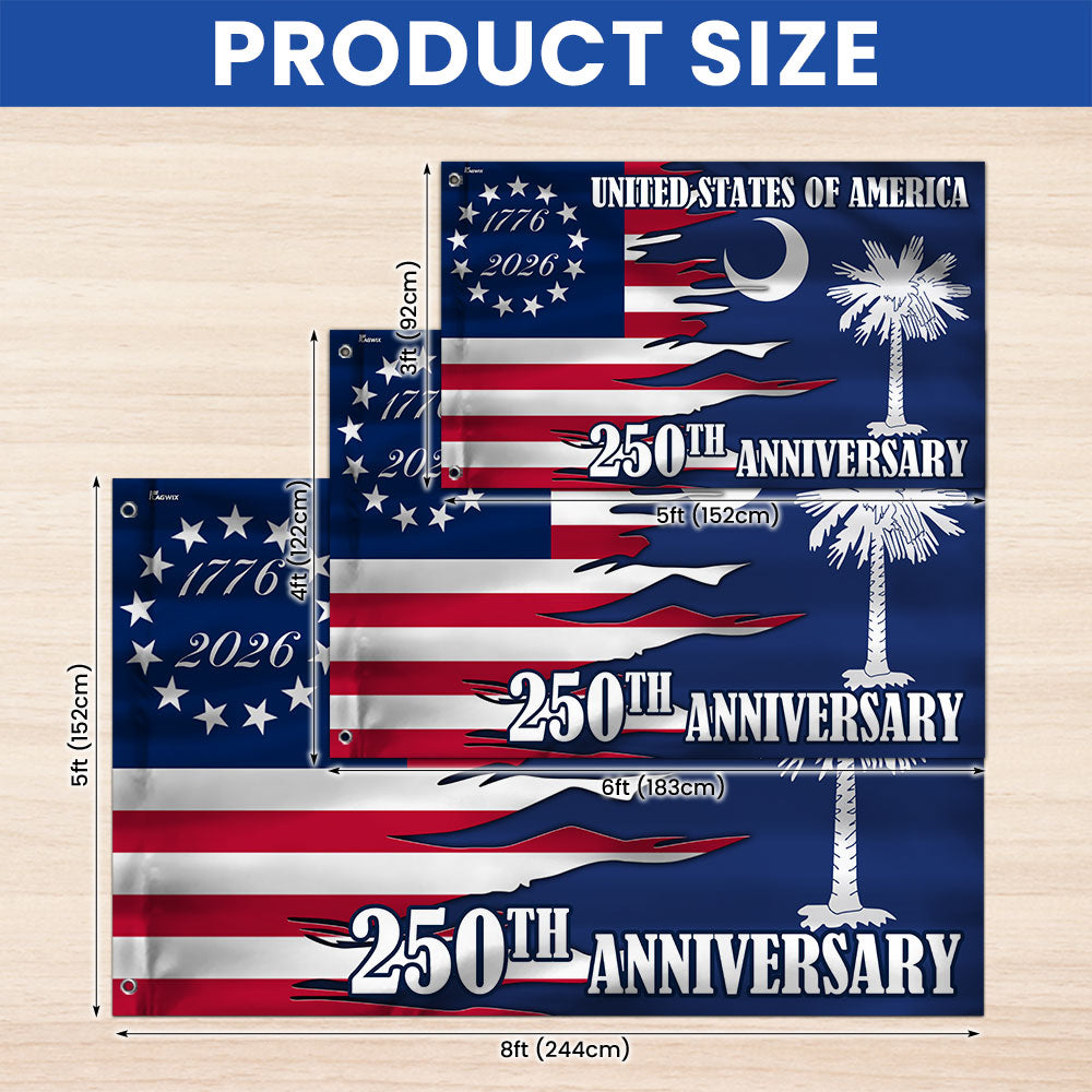 SC 250Th Anniversary Flag, 1776 2026 America South Carolina State Grommet Flag
