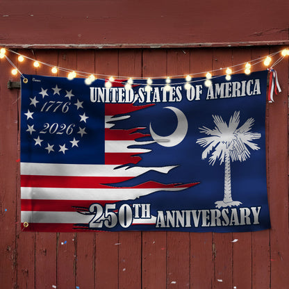 SC 250Th Anniversary Flag, 1776 2026 America South Carolina State Grommet Flag