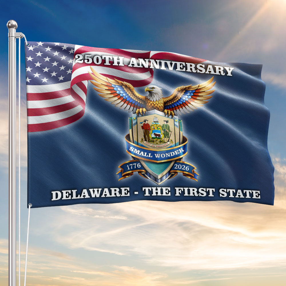 250 Years USA The First State Grommet Flag, Delaware Small Wonder Patriotic Decor