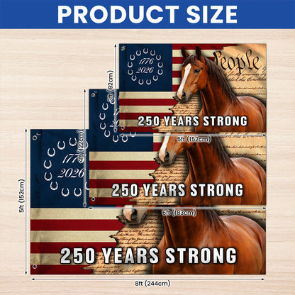 250 Years Strong American Horse Flag, Patriotic Horse Ranch 1776 2026 Grommet Flag
