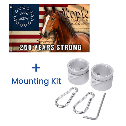 250 Years Strong American Horse Flag, Patriotic Horse Ranch 1776 2026 Grommet Flag