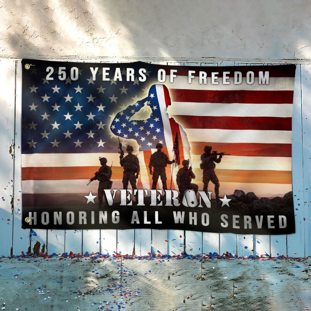250 Years of Freedom American Flag, Honoring All Who Served Veterans Grommet Flag