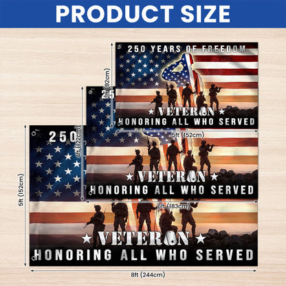 250 Years of Freedom American Flag, Honoring All Who Served Veterans Grommet Flag