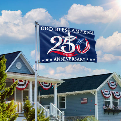 250th Anniversary 1776 2026 American Flag, God Bless America Christ Grommet Flag