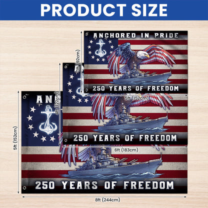 America Navy Flag, 250 Years of Freedom Anchored in Pride Patriotic Grommet Flag