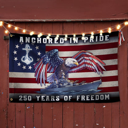 America Navy Flag, 250 Years of Freedom Anchored in Pride Patriotic Grommet Flag