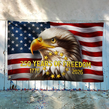 250 Years of Freedom American Flag, Patriotic Bald Eagle 1776 2026 Grommet Flag