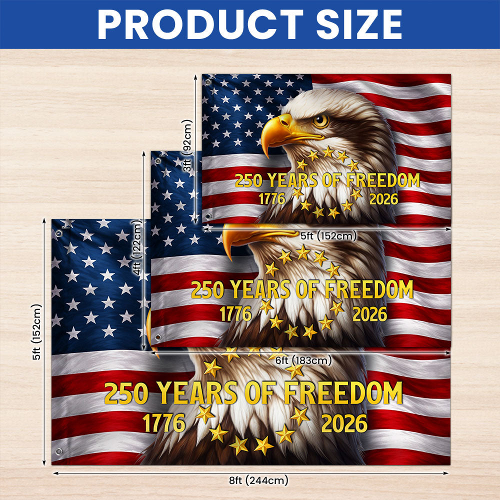 250 Years of Freedom American Flag, Patriotic Bald Eagle 1776 2026 Grommet Flag