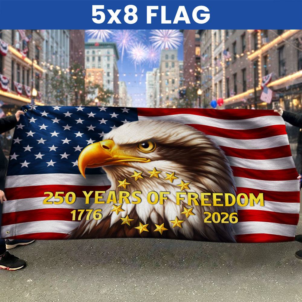 250 Years of Freedom American Flag, Patriotic Bald Eagle 1776 2026 Grommet Flag