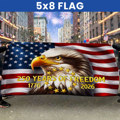 250 Years of Freedom American Flag, Patriotic Bald Eagle 1776 2026 Grommet Flag
