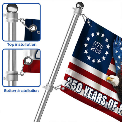 250 Years of Freedom Betsy Ross 1776–2026 Eagle Grommet Flag for Decor