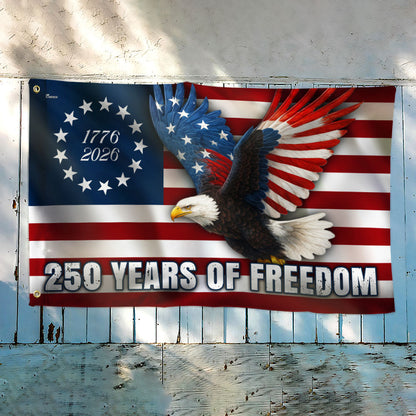 250 Years of Freedom Betsy Ross 1776–2026 Eagle Grommet Flag for Decor
