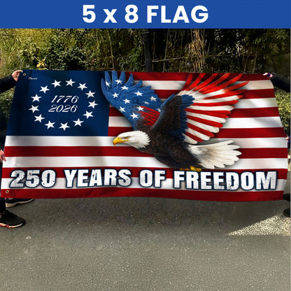 250 Years of Freedom Betsy Ross 1776–2026 Eagle Grommet Flag for Decor