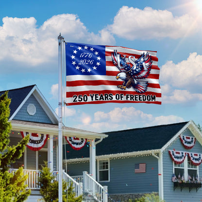250 Years of Freedom Grommet Flag Bald Eagle Patriotic 1776–2026 Decor