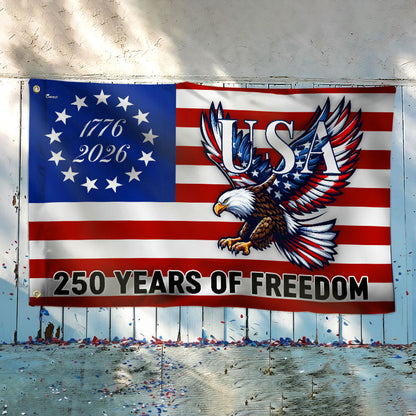 250 Years of Freedom Grommet Flag Bald Eagle Patriotic 1776–2026 Decor