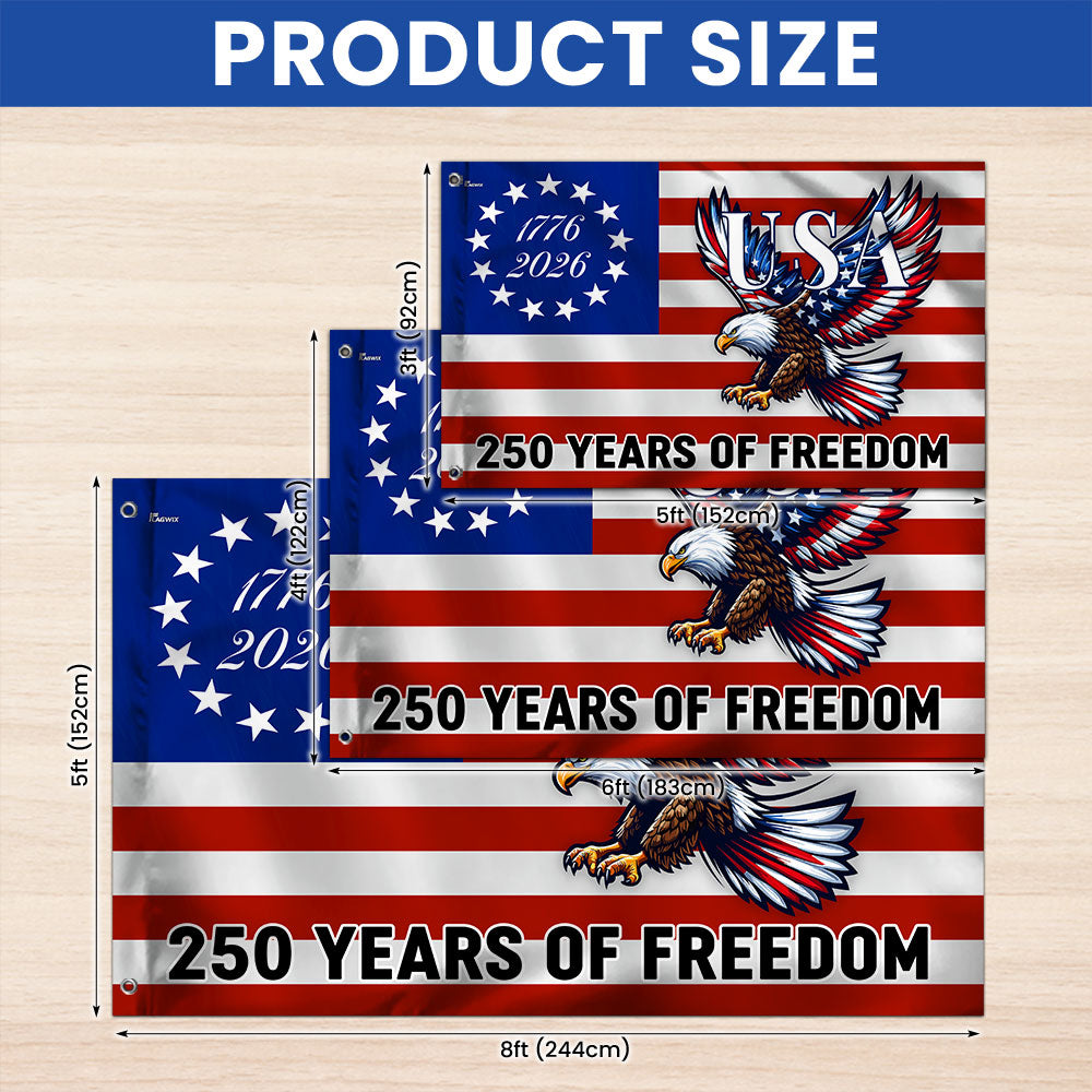 250 Years of Freedom Grommet Flag Bald Eagle Patriotic 1776–2026 Decor
